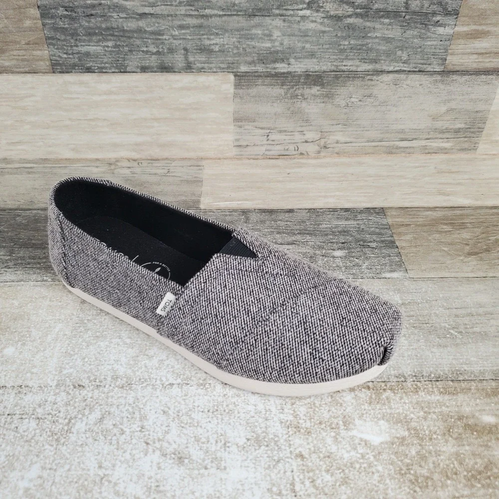 Toms Alpargata Womens Flats Sz 5 Black Earthwise Heathered Knit Slip On Loafers - Picture 1 of 12